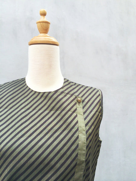 Rome in Gold | Satin sheen Vintage c.1970s diagonal stripes Bronze semi-formal Dress