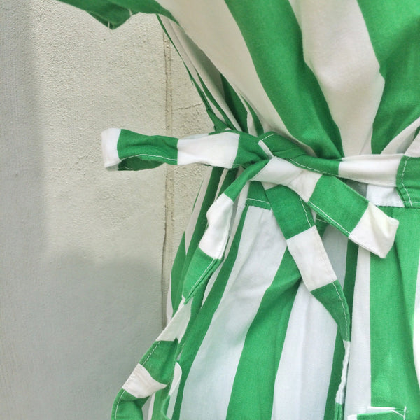 Watermelon Summer | Vintage 1980s does 1950s Green white Stripes Pockets dress