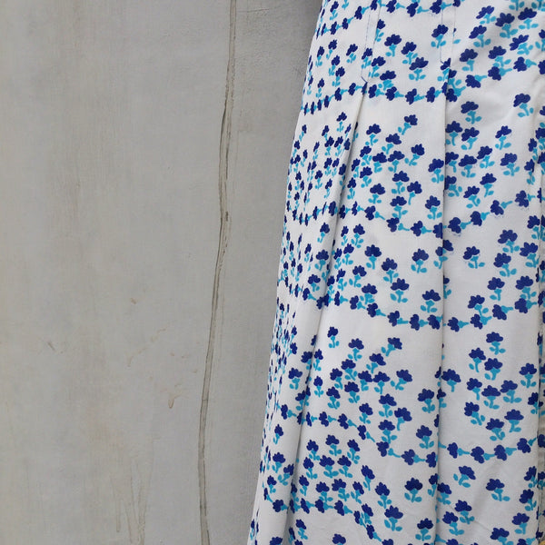 Cobalt Shot of Blue | Vintage 1960s 1970s ribbed and knife pleat Button down Tulip print Dress