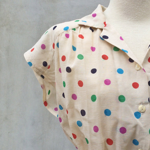 Dancing Circles | Vintage 1940s 1950s Colorful circle polka dots Day dress