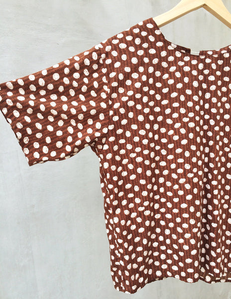 Brownie Points | Vintage 1980s Brown and pink swirl Polka Dot Crop Boxy Square Blouse