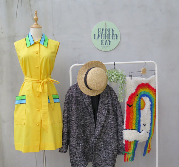 Sunshine Sammy | Vintage 1950s 1960s Tri-color Yellow Shift Dress