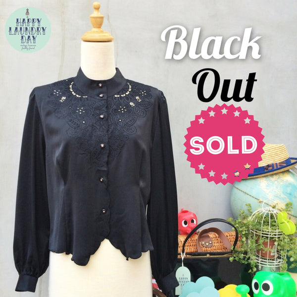 Black Out | Vintage 1970s does 1920s black Silky sateen Shirt Blouse