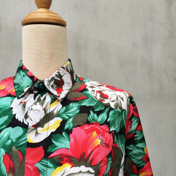 Equatorial Summer | Vintage 1980s does 1940s flowy sleeves Big Bold Floral Print Blouse