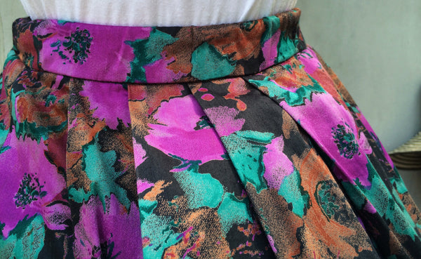 Party Girl! Rare Vintage 100% Cotton 1950s Elegant dinner Full Midi skirt WITH POCKETS!