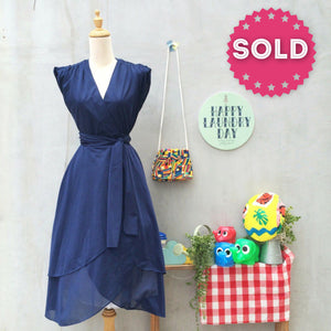 It's a Wrap! | Vintage 1970s dark blue Wrap Dress with layered skirt