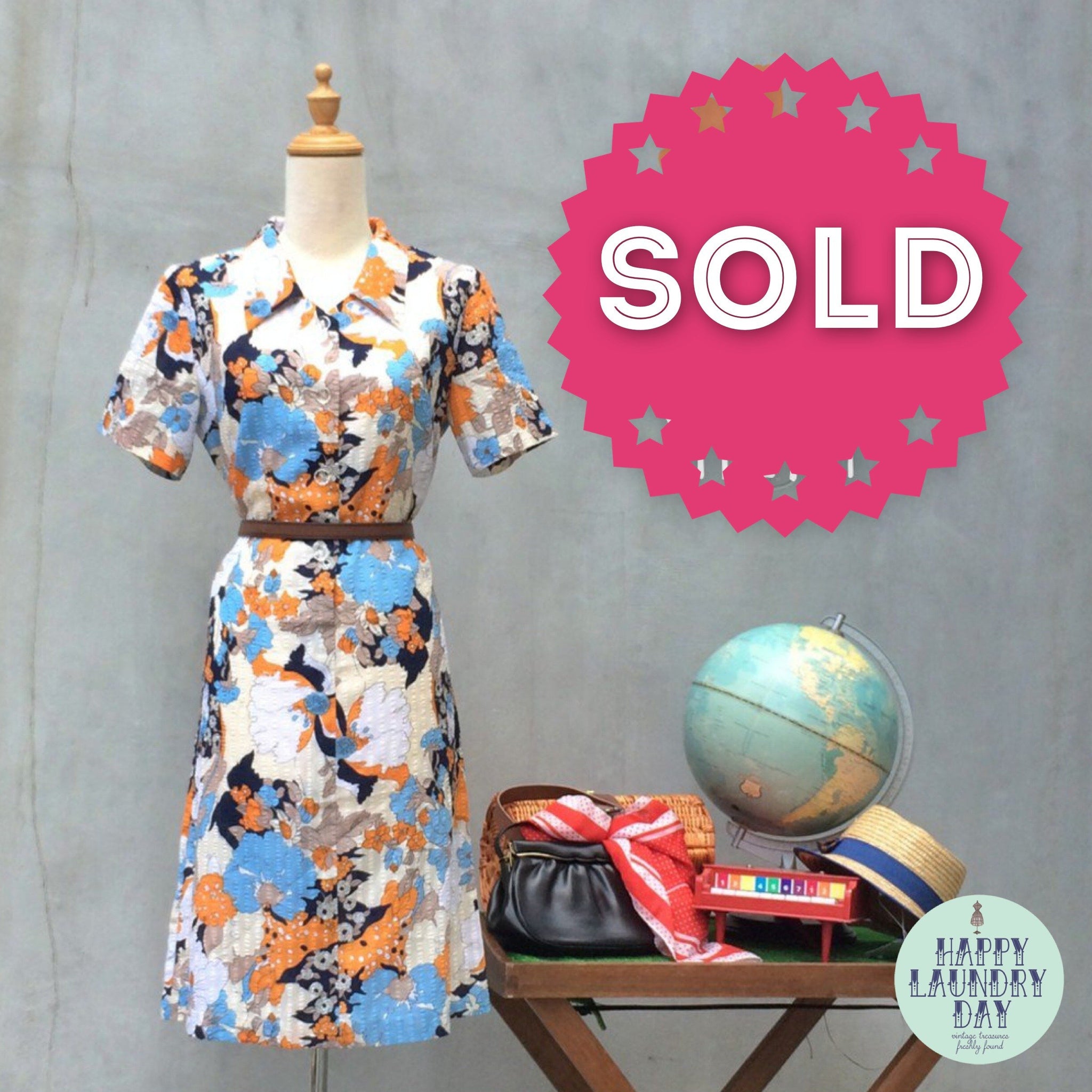 Daily Shift | Vintage 1960s does 1940s retro Flower power mod Pucci-esque print Day Dress