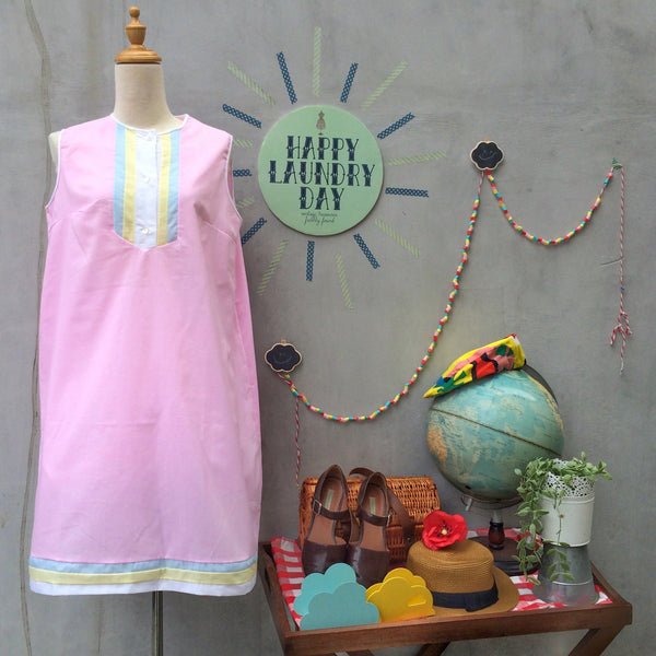 Airy Fairy | Vintage 1960s light cotton A-line shift dress in Pastel pink yellow and blue