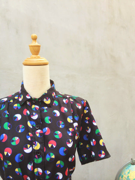 SALE! | Math Wonder | Cute bright pac-man polka dot Vintage 70s blouse top