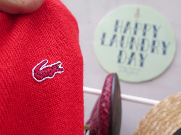 Hello Red! | Vintage 1950s Haymaker Lacoste Crocodile emblem Vermillion red Grandpa Sweater