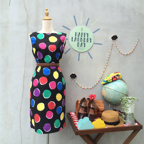 Color Therapy | Vintage 1980s Colorful rainbow polka dot Shift dress | Mastermind childhood games