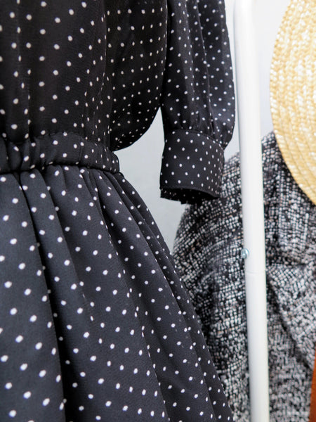 Black or white | Vintage 1980s does 1940s black dress with white polka dots