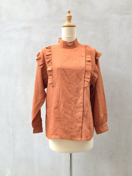 SALE ! |  Ruffles Aside | Rust brown fall colors Japanese Vintage 1960s ruffles double-breasted Blouse
