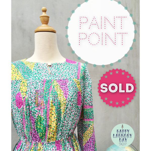 Painter's Point | Rare Vintage 1970s watercolor Pointillism Matisse inspired Micro-pleated Retro Dress