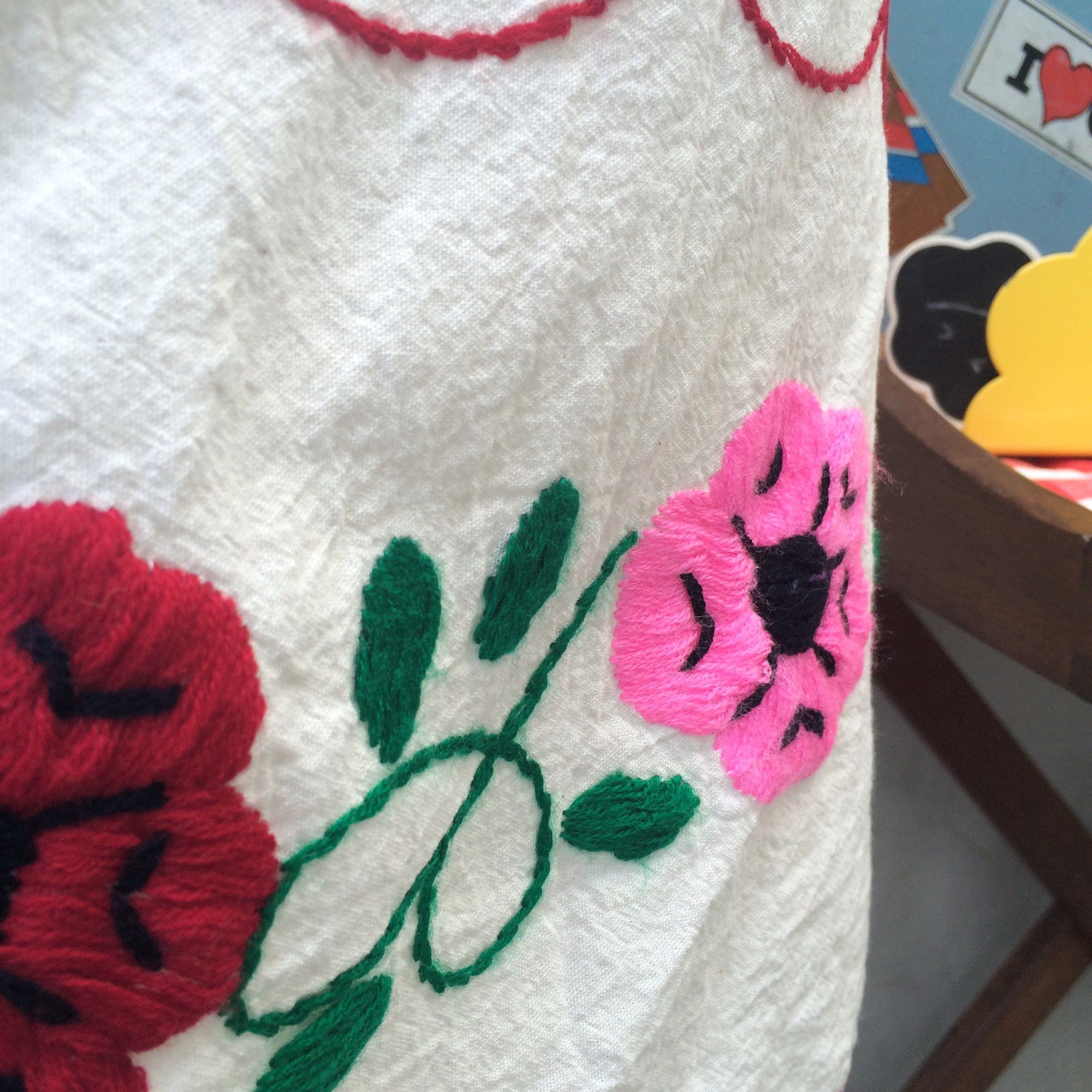 Bold 3 | Vintage 1970s hand embroidered Bright Bold Flower Mexican Skirt with scallop detail