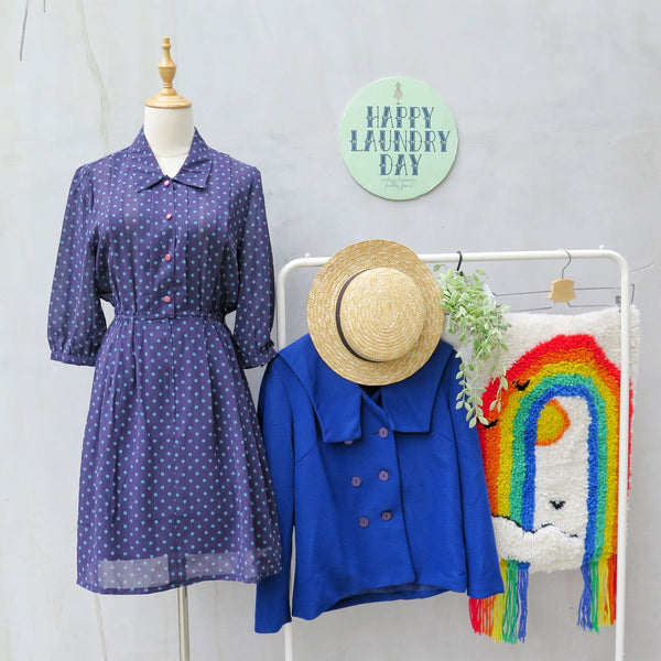 Poppins dots | Vintage 1950s 1960s 3/4-sleeve Collared shirt dress