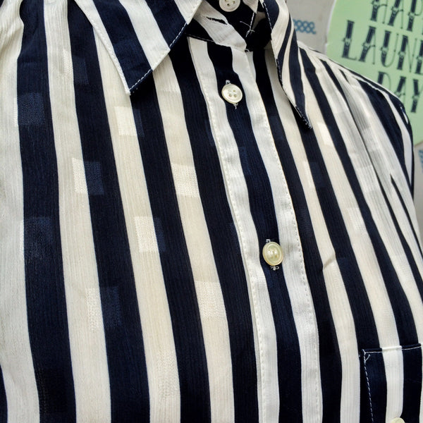 SALE | Big Billy | Vintage 1980s oversized White and Navy Striped Liz Claiborne Shirt Blouse
