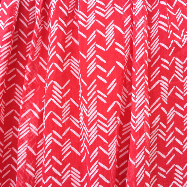 Raspberry Ruby | Vintage 1960s 1970s flirty red skirt with Pseudo herringbone print | White geometric print