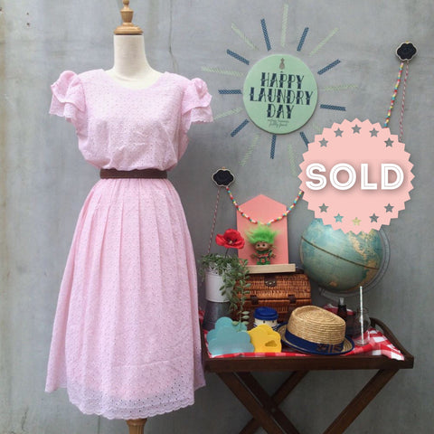 Pink Gin Fizz | Vintage 1950s FULL lace eyelet pink Shirtwaist Dress