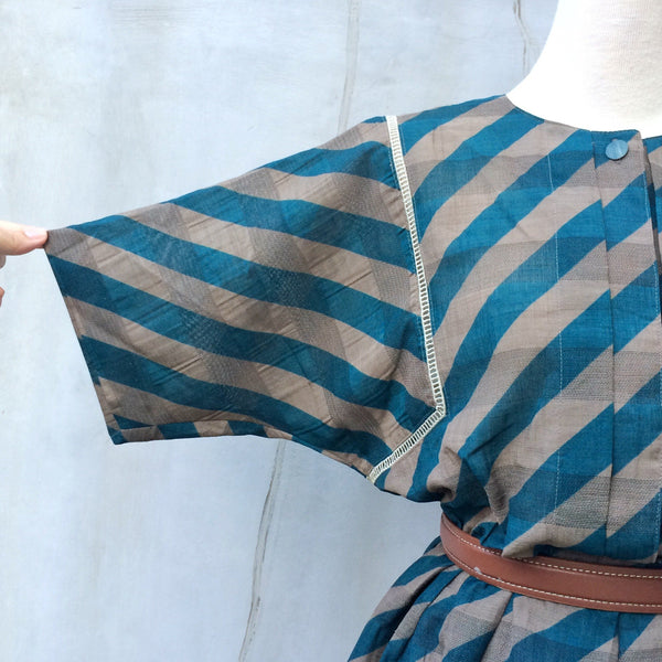 SALE! | Vintage 1980s Dark Teal and Khaki striped Dress