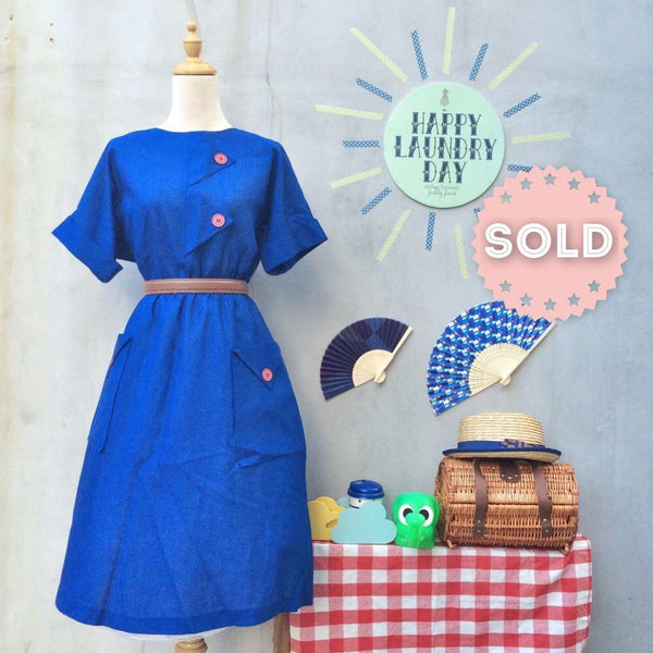 Blue's Clue | Triangle geometric Fabric detail 1980s vintage Day dress with Awesome Pockets