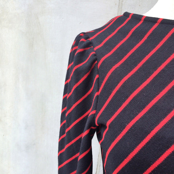 Diane Von Fursentenberg | Vintage 1970s 1980s Stretch Darcon + Wool Red diagonal stripes Black Dress