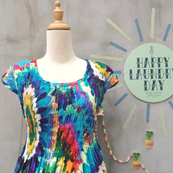 Peace Love No War | Vintage 1960s 1970s hippie folk Bohemian Rainbow Tie Dye Summer Festival Dress