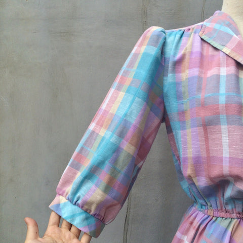 I Love Lucy | Vintage 1950s 1960s Pastel plaid checkered Half-sleeve collared Shirt dress