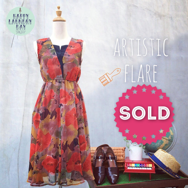 Artistic Flare | Fall colors Floral watercolor Vintage 1980s dress