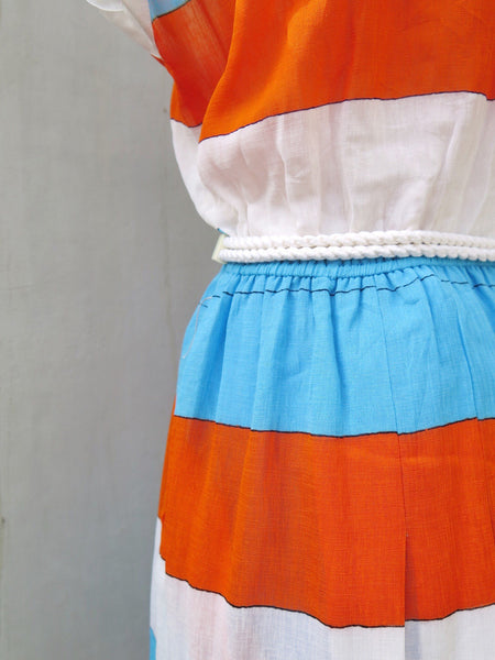 MUST HAVE! | Punk a bunk | Vintage 1980s Nautical colours White Blue Orange Color-blocked Midi Dress