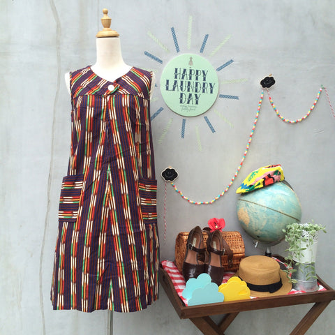 Tiki Contiki | Vintage Atomic 1950s coloured Ethnic-inspired Striped tent dress pockets