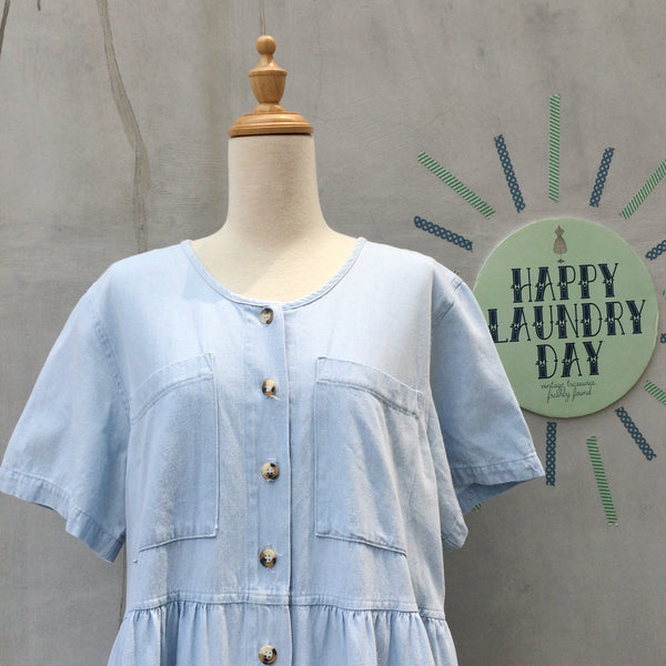 Dare you Denim ? | Vintage 1980s 1990s hipster punk grunge Light blue washed denim Maxi Dress cum Duster Coat