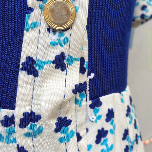 Cobalt Shot of Blue | Vintage 1960s 1970s ribbed and knife pleat Button down Tulip print Dress