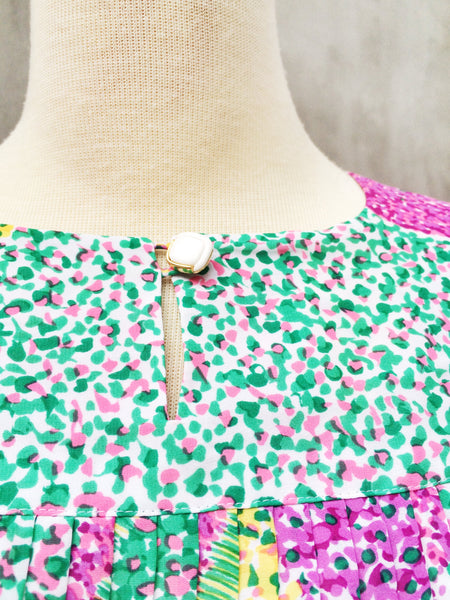 Painter's Point | Rare Vintage 1970s watercolor Pointillism Matisse inspired Micro-pleated Retro Dress