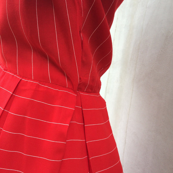 Simply Red | Vintage Homemade Handmade pinstripe Nautical wide-collar Red Dress