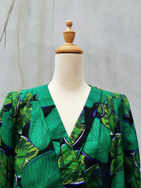 Jungle Fever | Vintage 1980s office workwear tropical Botanic leaf print Wiggle dress
