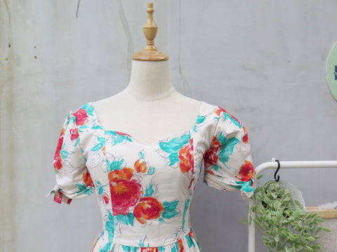 Rose Mary | Vintage 1980s Laura Ashley Floral Rose print Midi Tea Dress