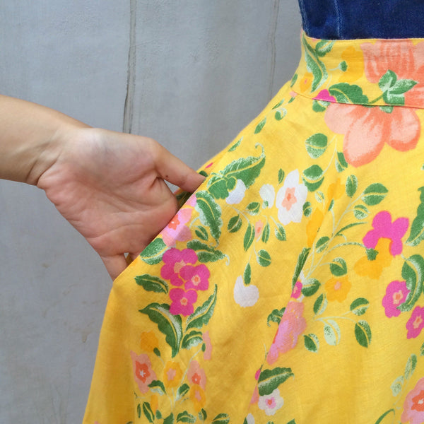 Summer Meadows | Vintage 1980s Full Circle Skirt in Yellow and pink florals