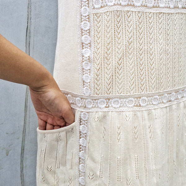 Knitting Hottie | Vintage 1960s crotchet cream knit sundress with POCKETS!