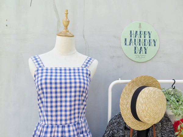 Charlene | Vintage 1950s 1960s Checkered gingham Blue white & red Sun Dress