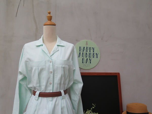 SALE! | Mint Green Mint | Vintage 1980s Mint/White striped 80s Dress