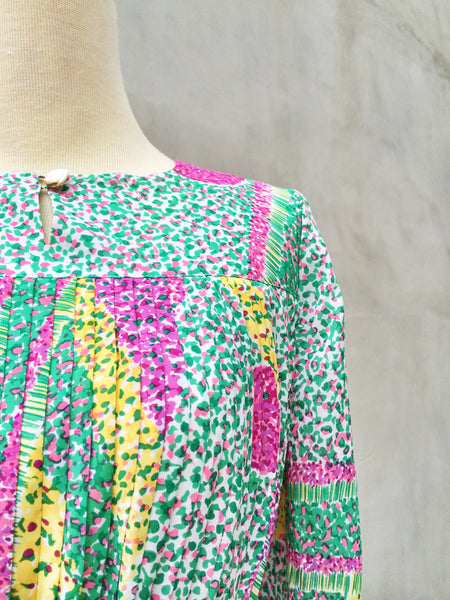 Painter's Point | Rare Vintage 1970s watercolor Pointillism Matisse inspired Micro-pleated Retro Dress