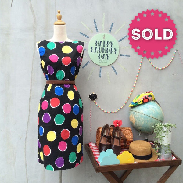 Color Therapy | Vintage 1980s Colorful rainbow polka dot Shift dress | Mastermind childhood games
