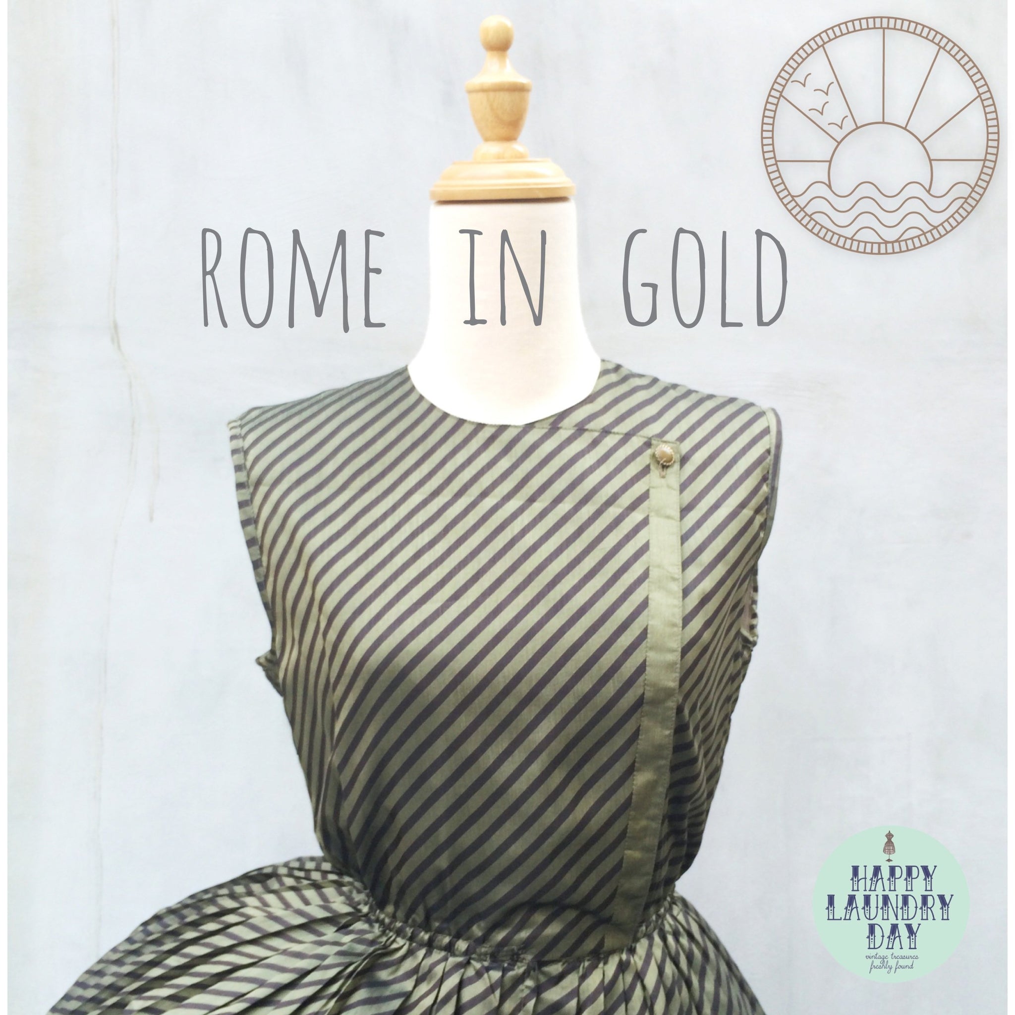 Rome in Gold | Satin sheen Vintage c.1970s diagonal stripes Bronze semi-formal Dress