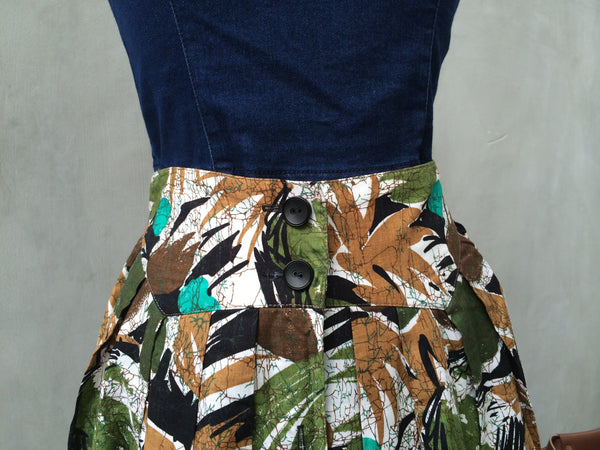No leaf unturned | Vintage 1980s to the max Leaf print tropical skirt with POCKETS!