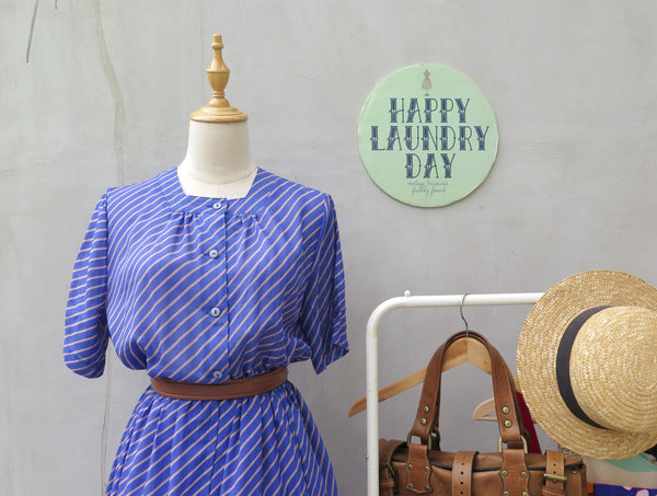 Swirl Whirl | Vintage 1960s 1960s blue and brown striped cute Day Dress
