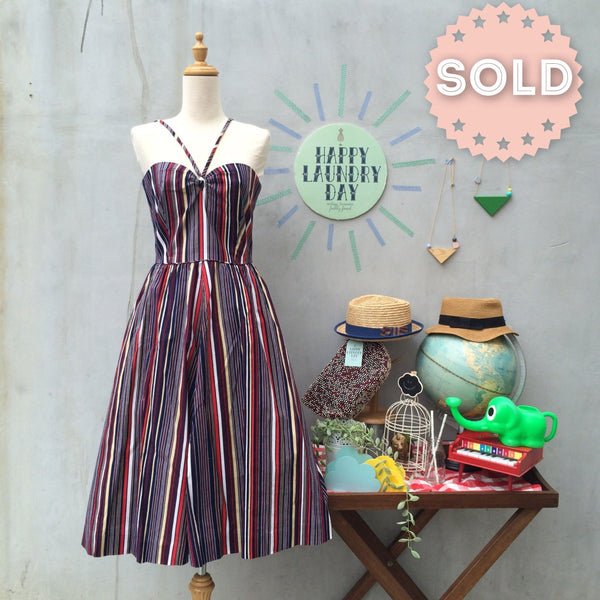 Halt Stop | Vintage 1950s 1960s Halter strap Summer Stripes Dress