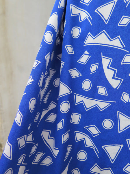 Oddly Cool | PLUS SIZE Vintage 1980s abstract shapes Blue fun geometric Dress with POCKETS!