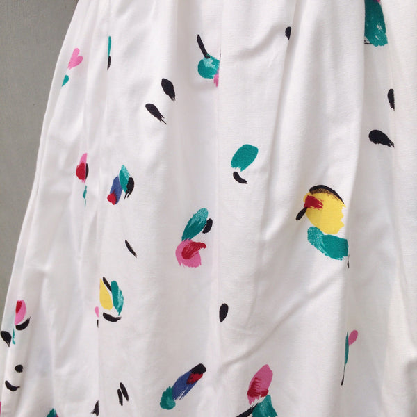 Lolly Pops | Vintage 1980s Funky Color Pops White floral brush strokes print Dress