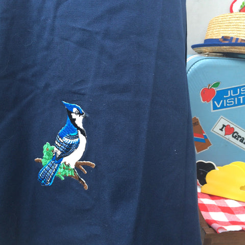 Blue Jay Bird Call | Vintage 1970s Navy Blue Wrap skirt with Embroidered Bluebird Patch
